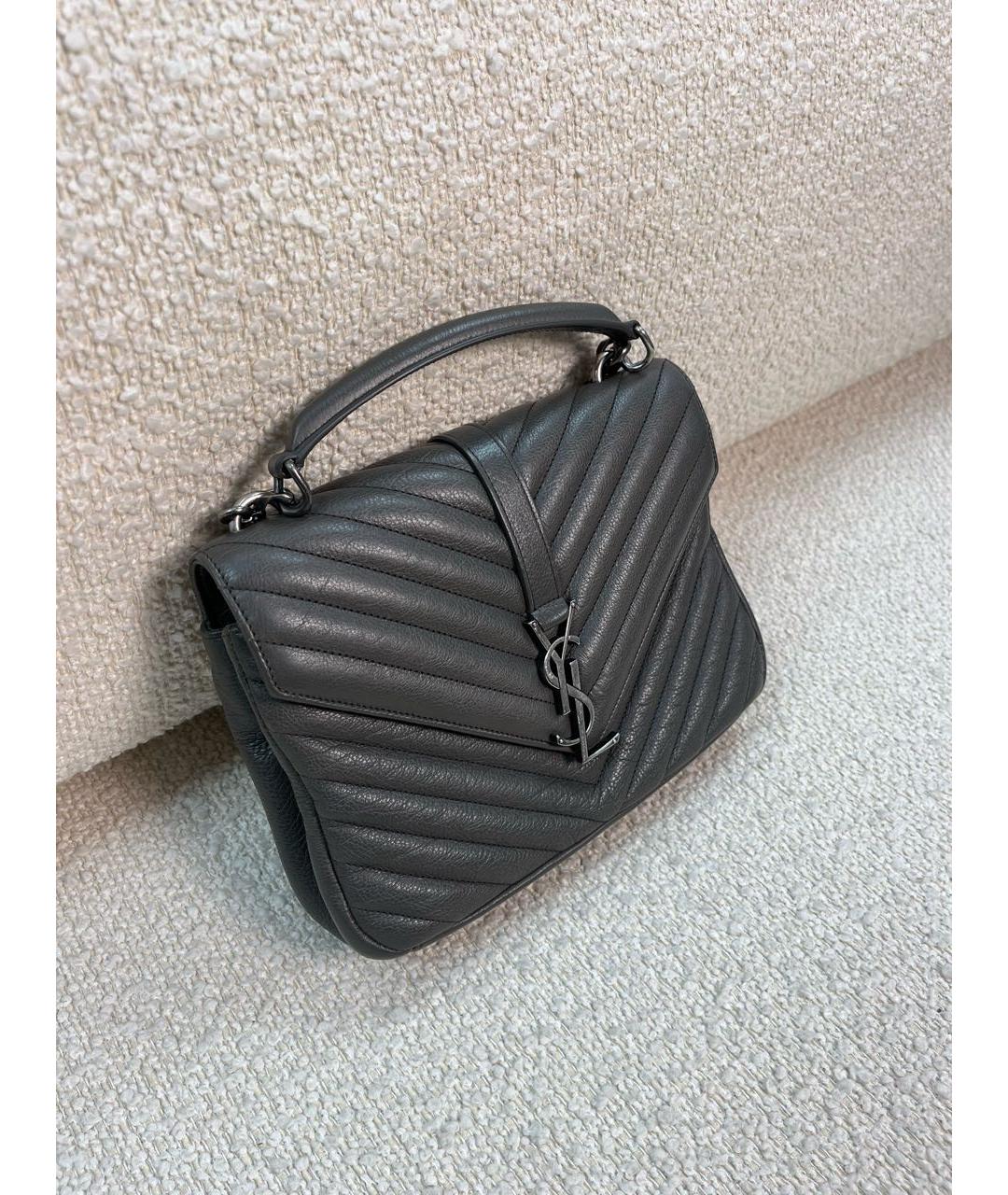 SAINT LAURENT Серая кожаная сумка с короткими ручками, фото 2