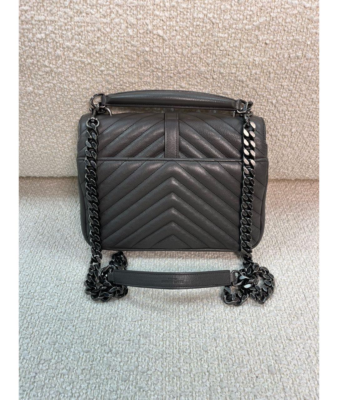 SAINT LAURENT Серая кожаная сумка с короткими ручками, фото 3