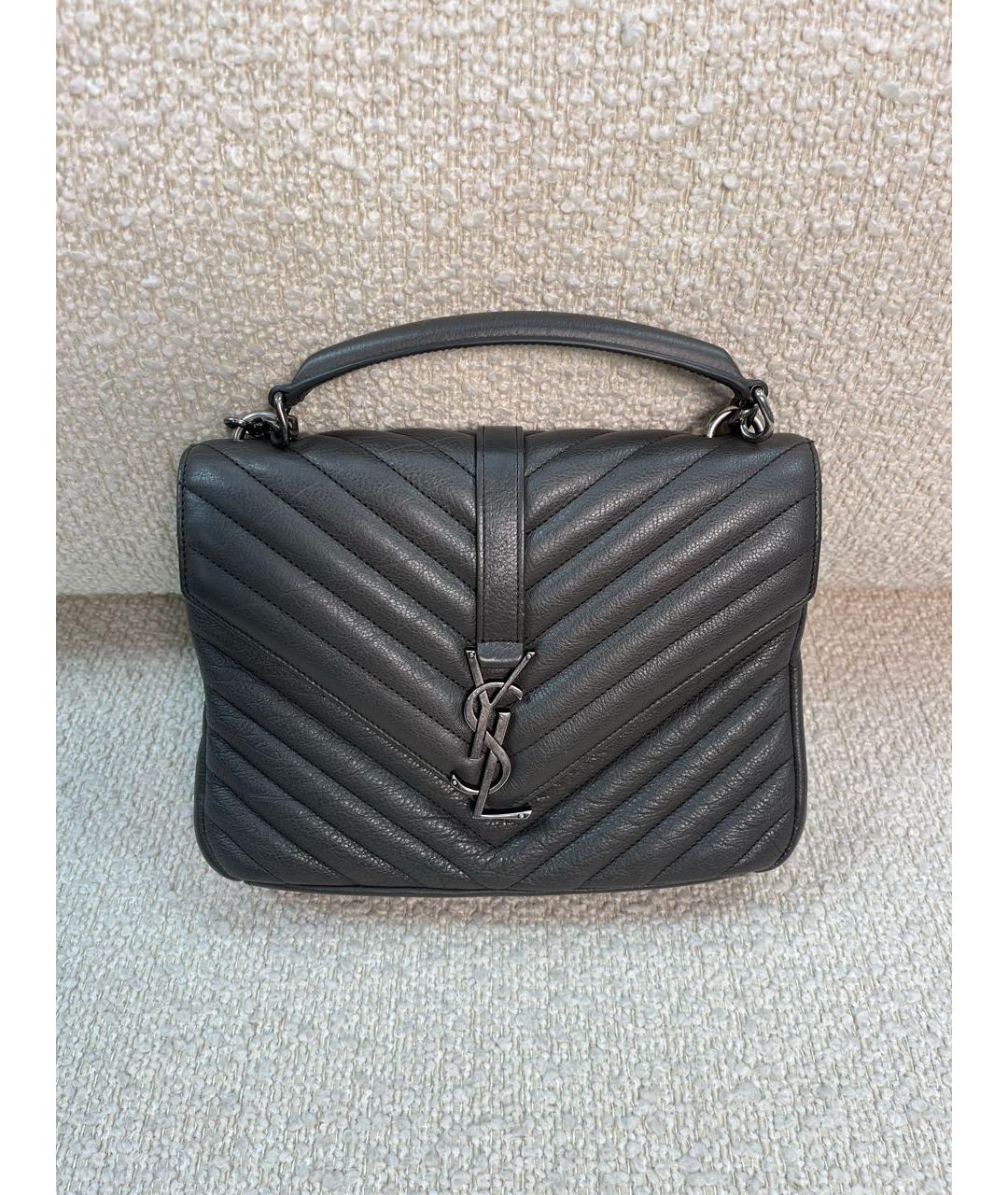 SAINT LAURENT Серая кожаная сумка с короткими ручками, фото 9