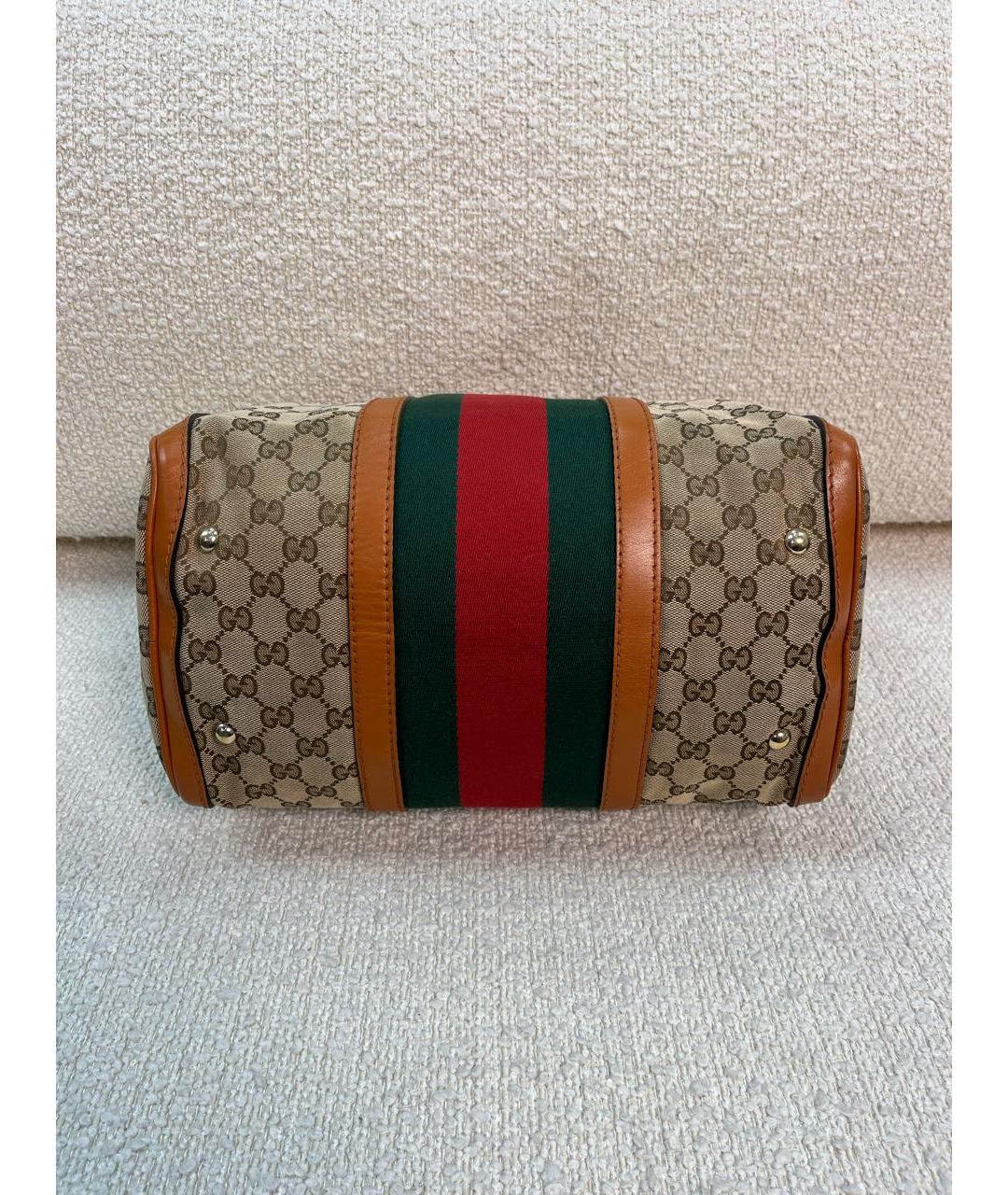 GUCCI Коричневая тканевая сумка с короткими ручками, фото 6