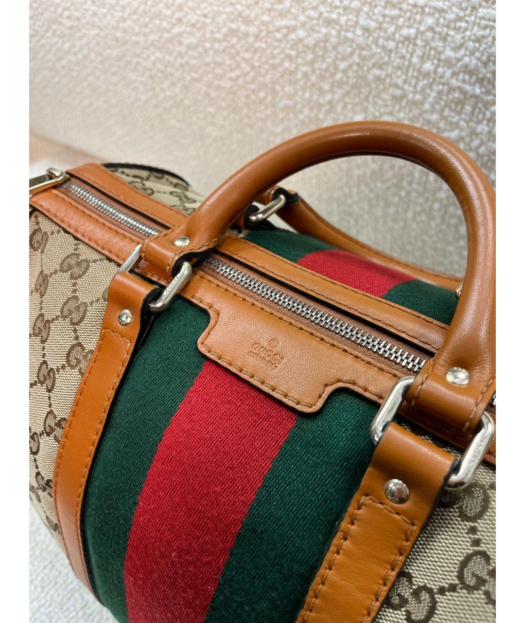 GUCCI Коричневая тканевая сумка с короткими ручками, фото 7