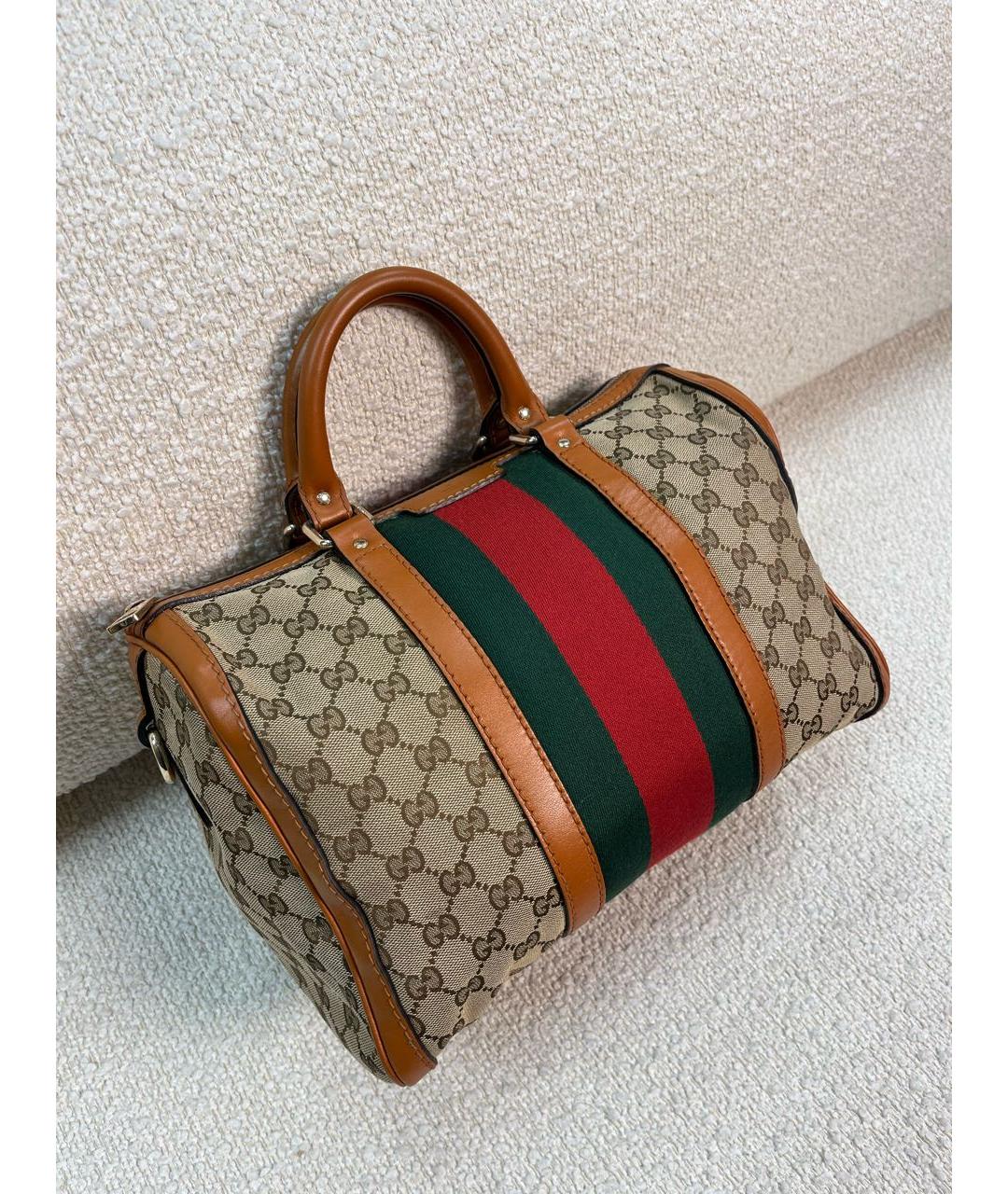 GUCCI Коричневая тканевая сумка с короткими ручками, фото 2