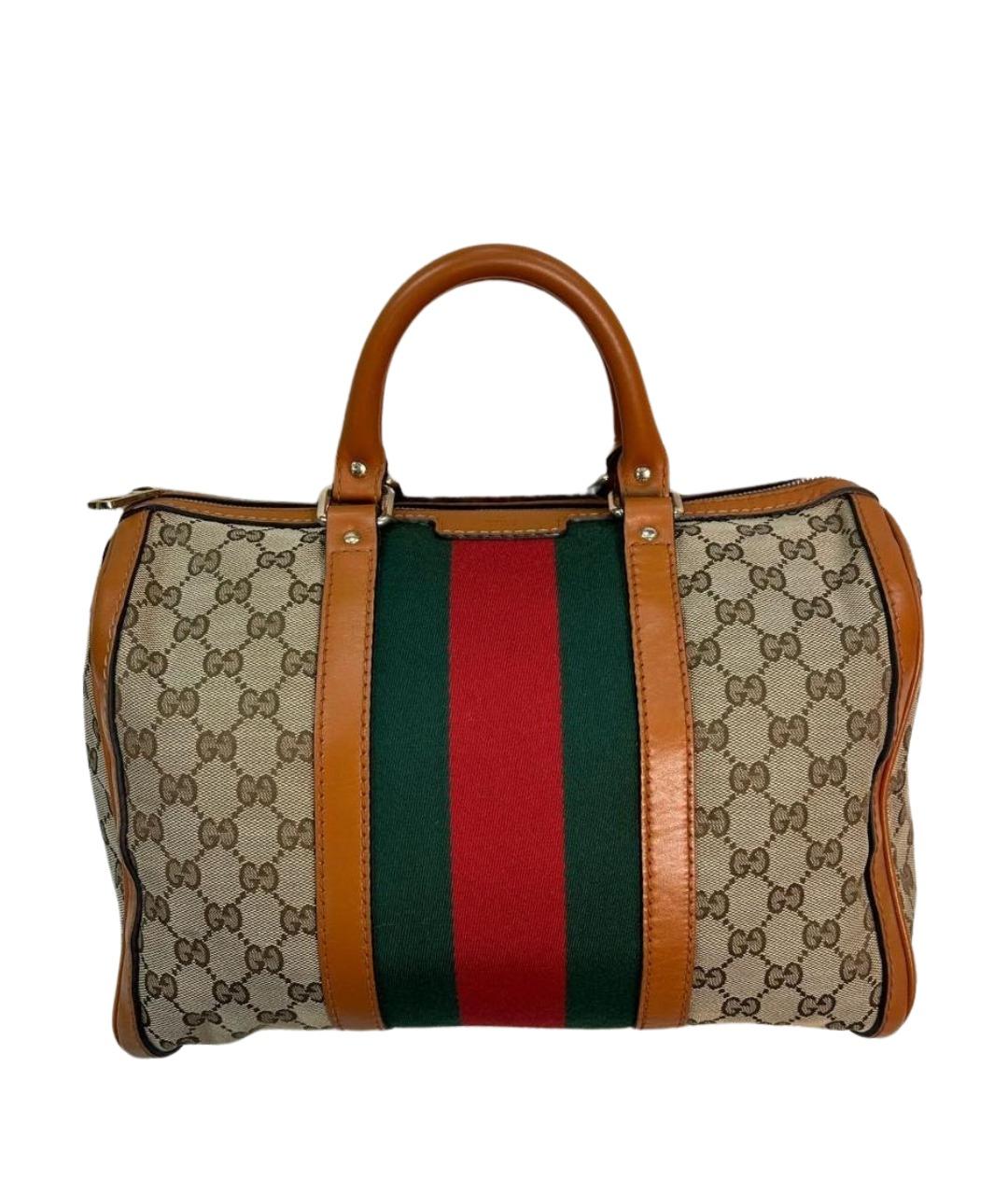 GUCCI Коричневая тканевая сумка с короткими ручками, фото 1