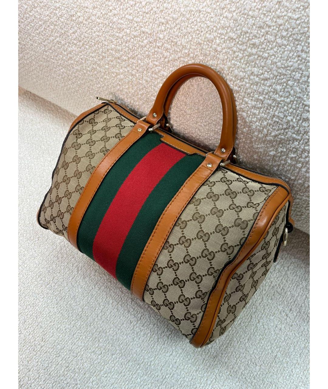 GUCCI Коричневая тканевая сумка с короткими ручками, фото 5