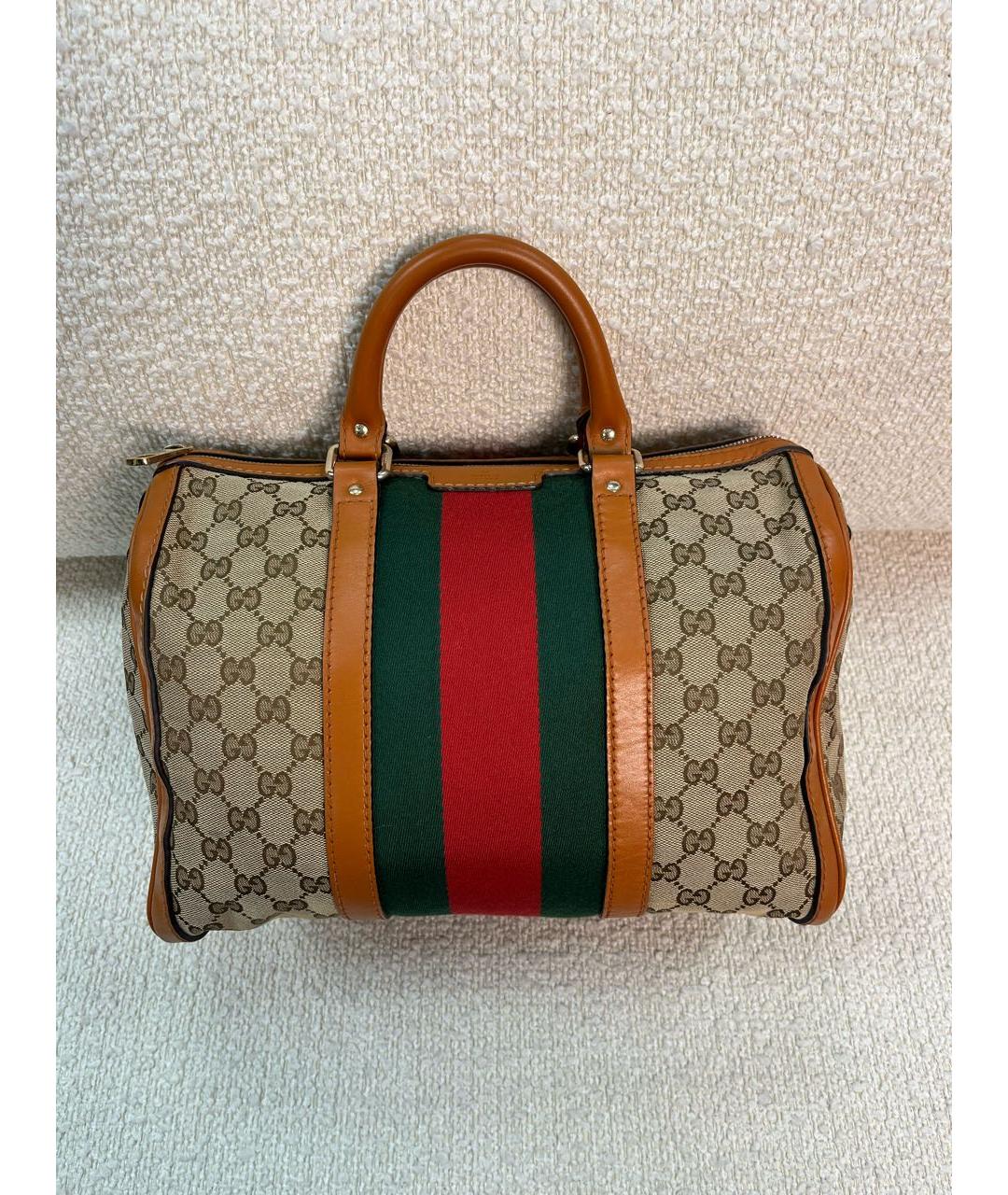 GUCCI Коричневая тканевая сумка с короткими ручками, фото 9