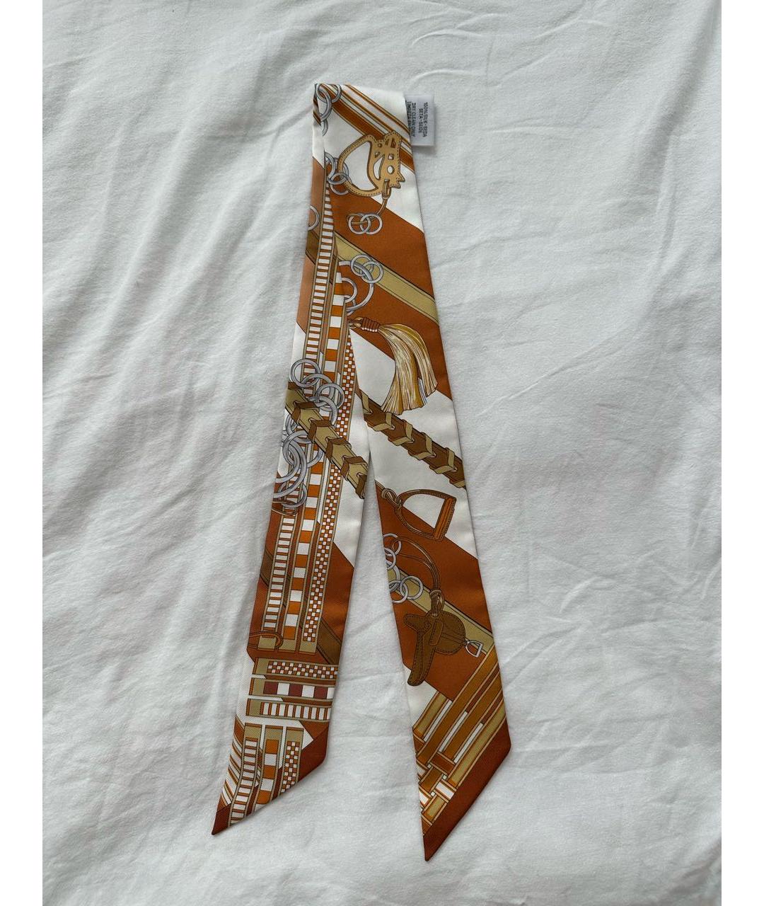 HERMES Оранжевый шелковый шарф, фото 3