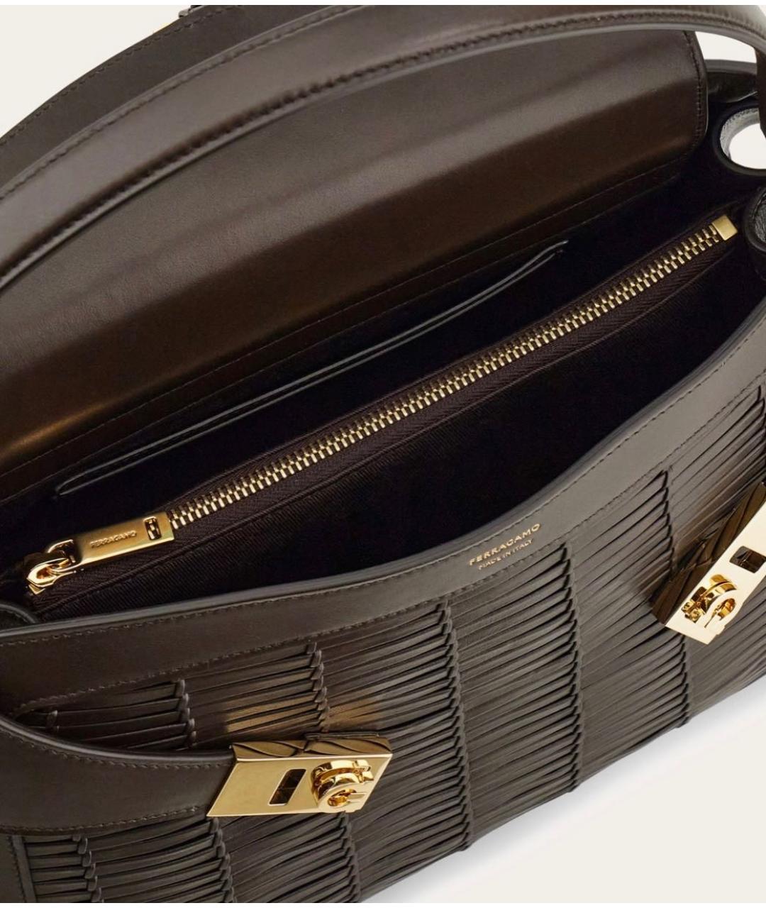 FERRAGAMO Коричневая кожаная сумка с короткими ручками, фото 3