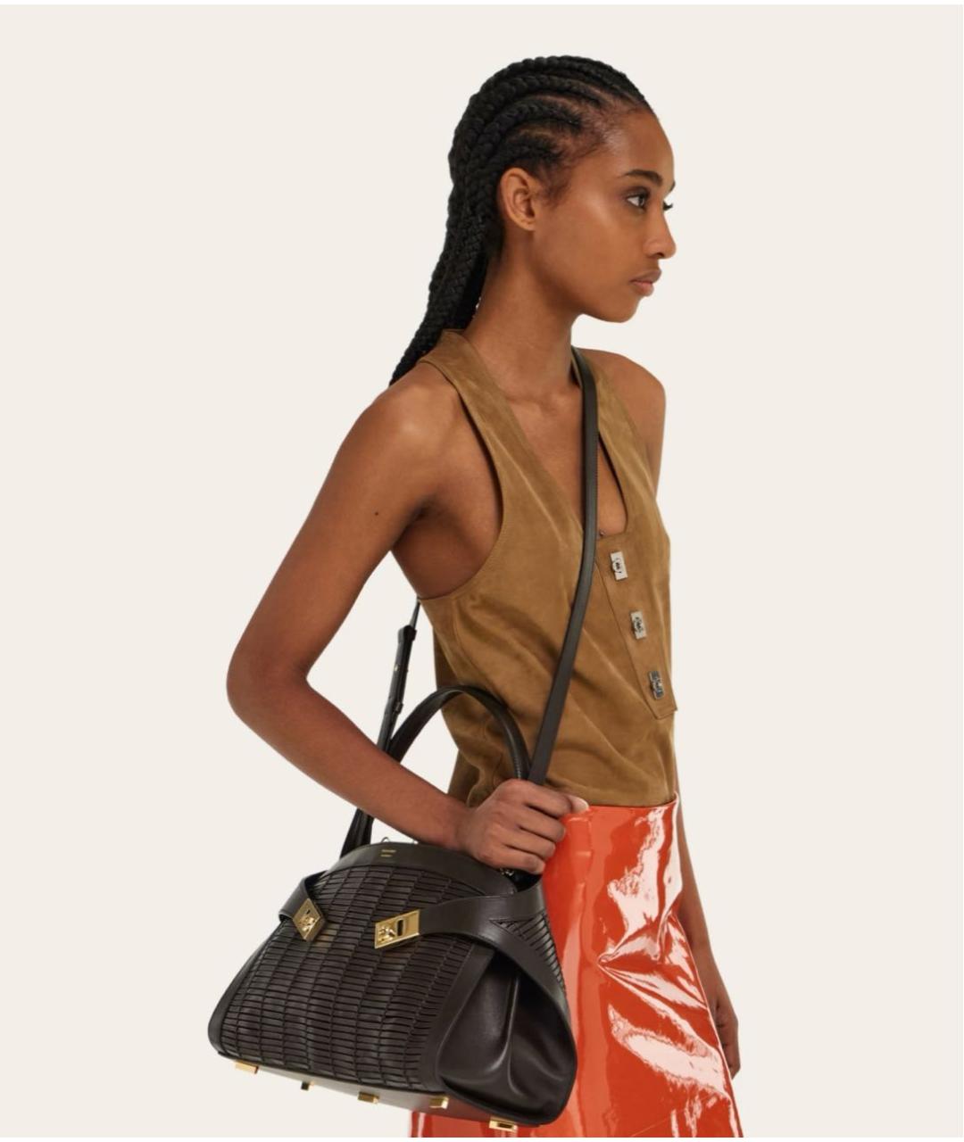 FERRAGAMO Коричневая кожаная сумка с короткими ручками, фото 5