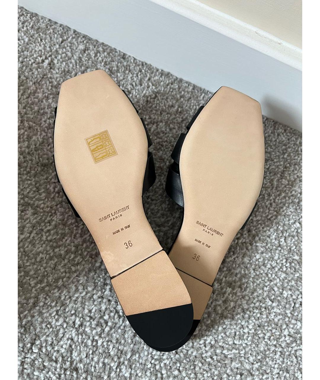 SAINT LAURENT Черные кожаные сабо, фото 4