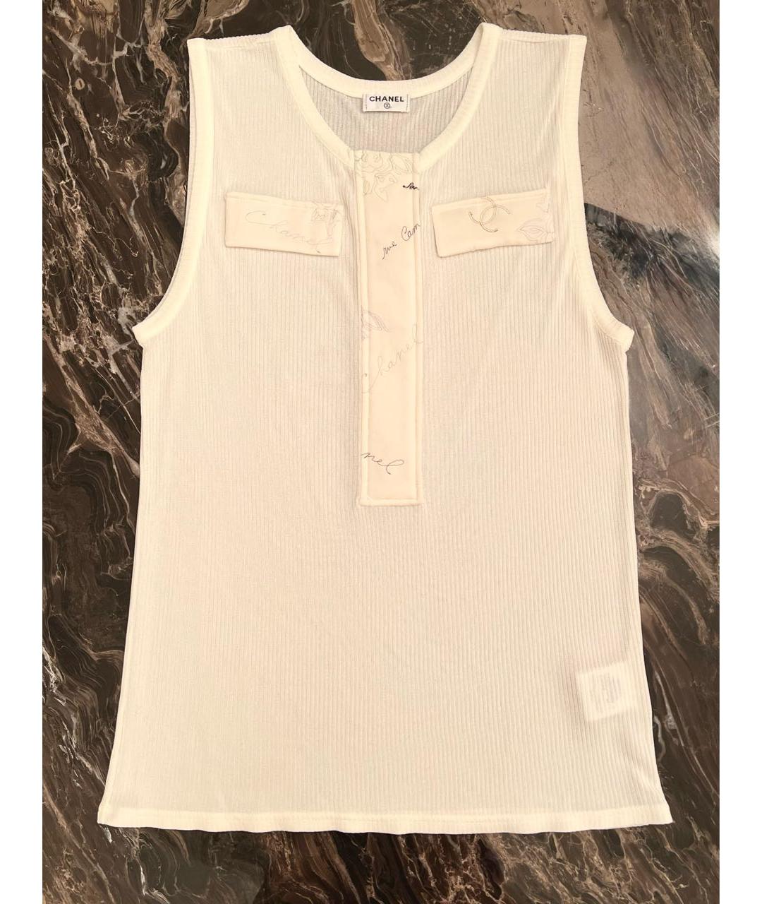 CHANEL Белая вискозная майка, фото 8
