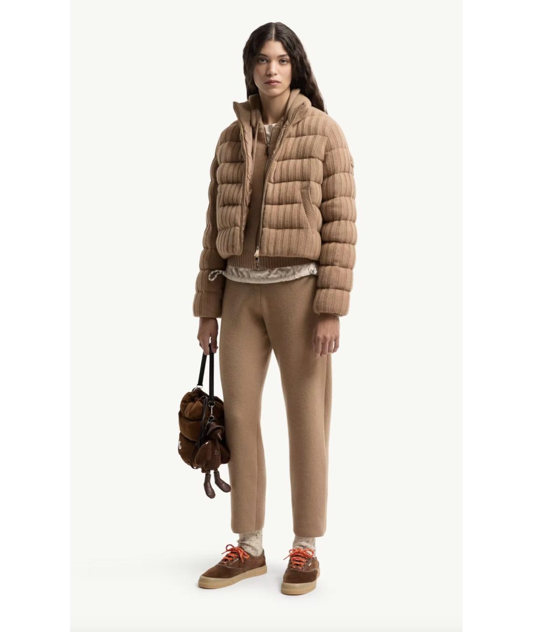 MONCLER Бежевые шерстяные прямые брюки, фото 2