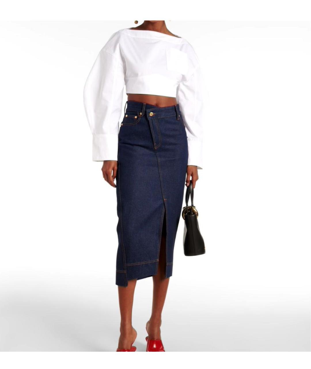 JACQUEMUS Темно-синяя хлопковая юбка миди, фото 3