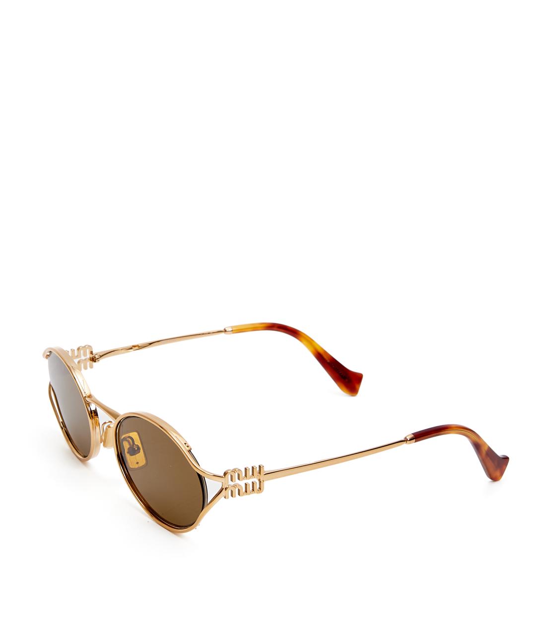 MIU MIU Золотые металлические солнцезащитные очки, фото 2