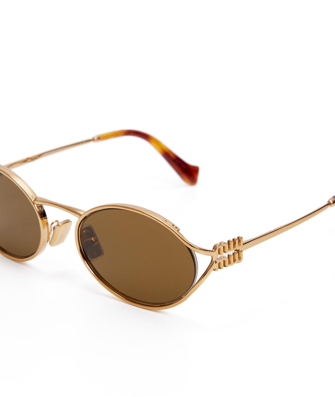 MIU MIU Золотые металлические солнцезащитные очки, фото 4