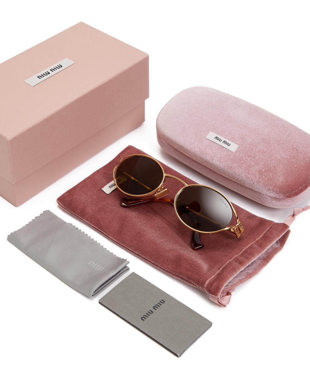 MIU MIU Золотые металлические солнцезащитные очки, фото 5