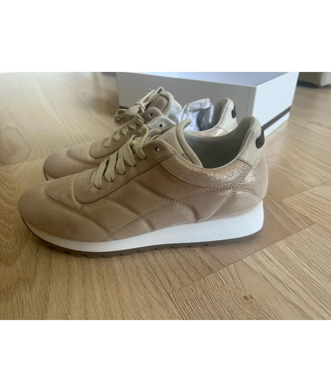 PESERICO Бежевые кожаные кроссовки, фото 4