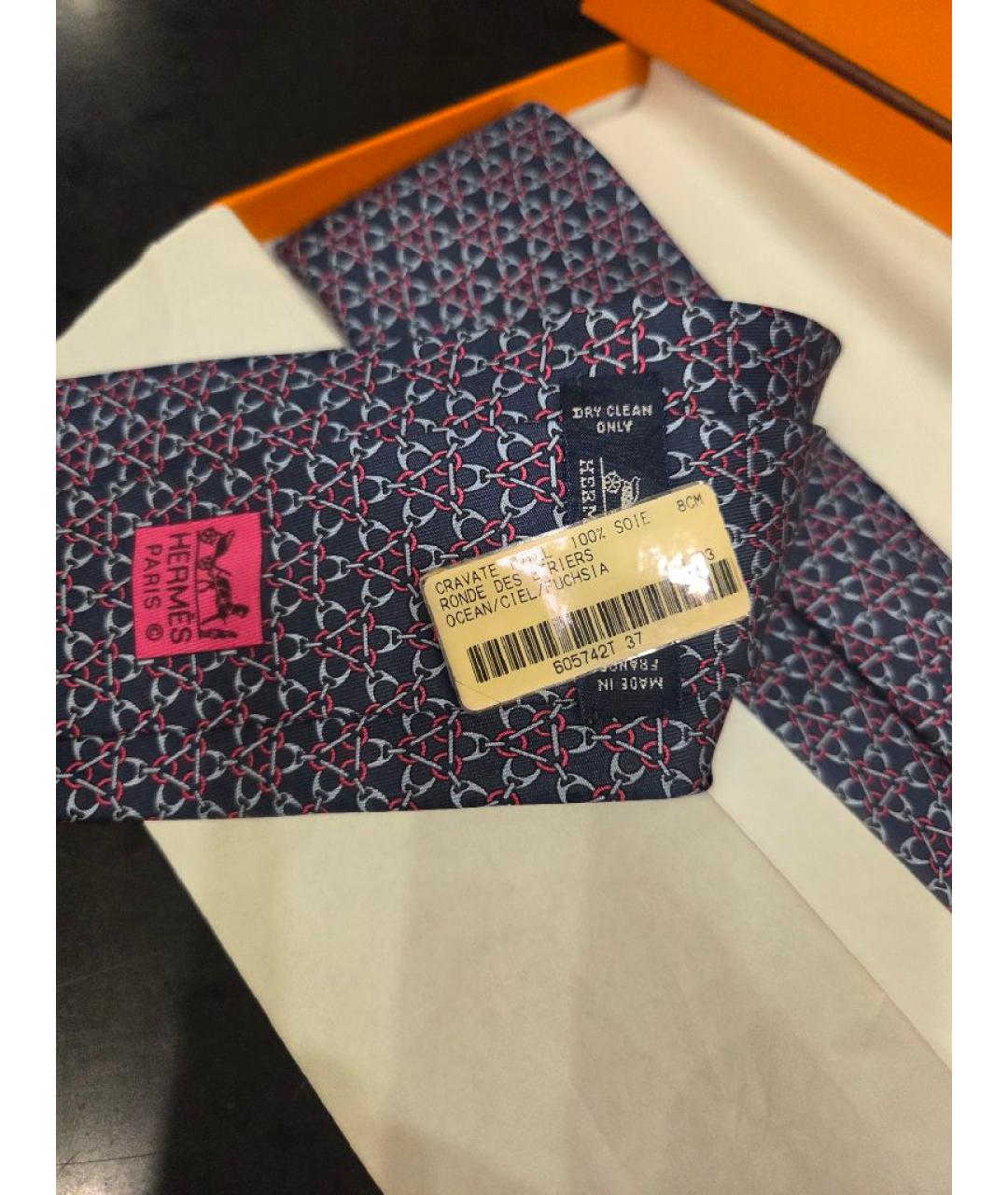 HERMES Темно-синий шелковый галстук, фото 2