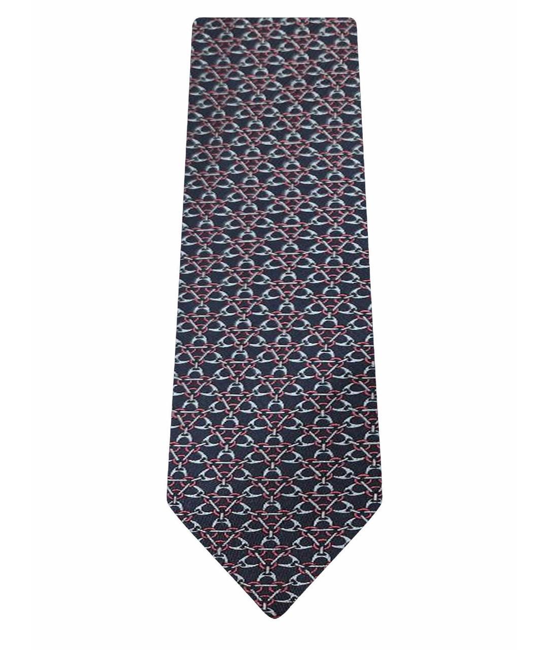 HERMES Темно-синий шелковый галстук, фото 1