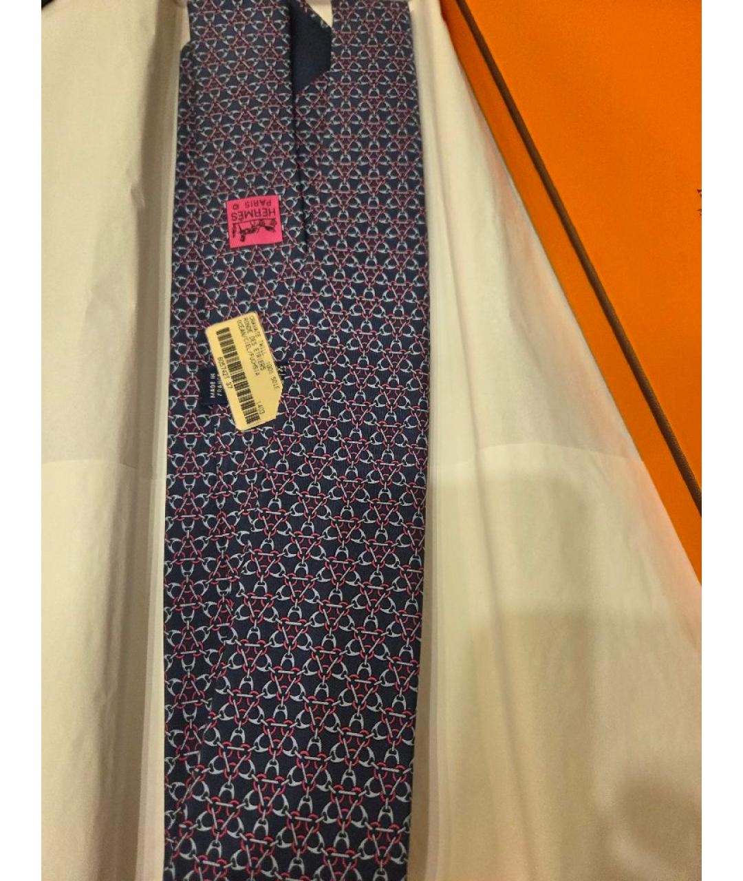 HERMES Темно-синий шелковый галстук, фото 3