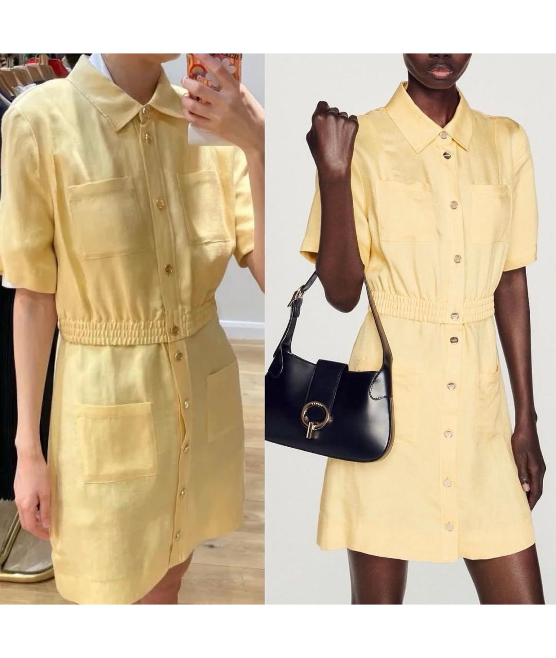 SANDRO Желтое льняное повседневное платье, фото 5