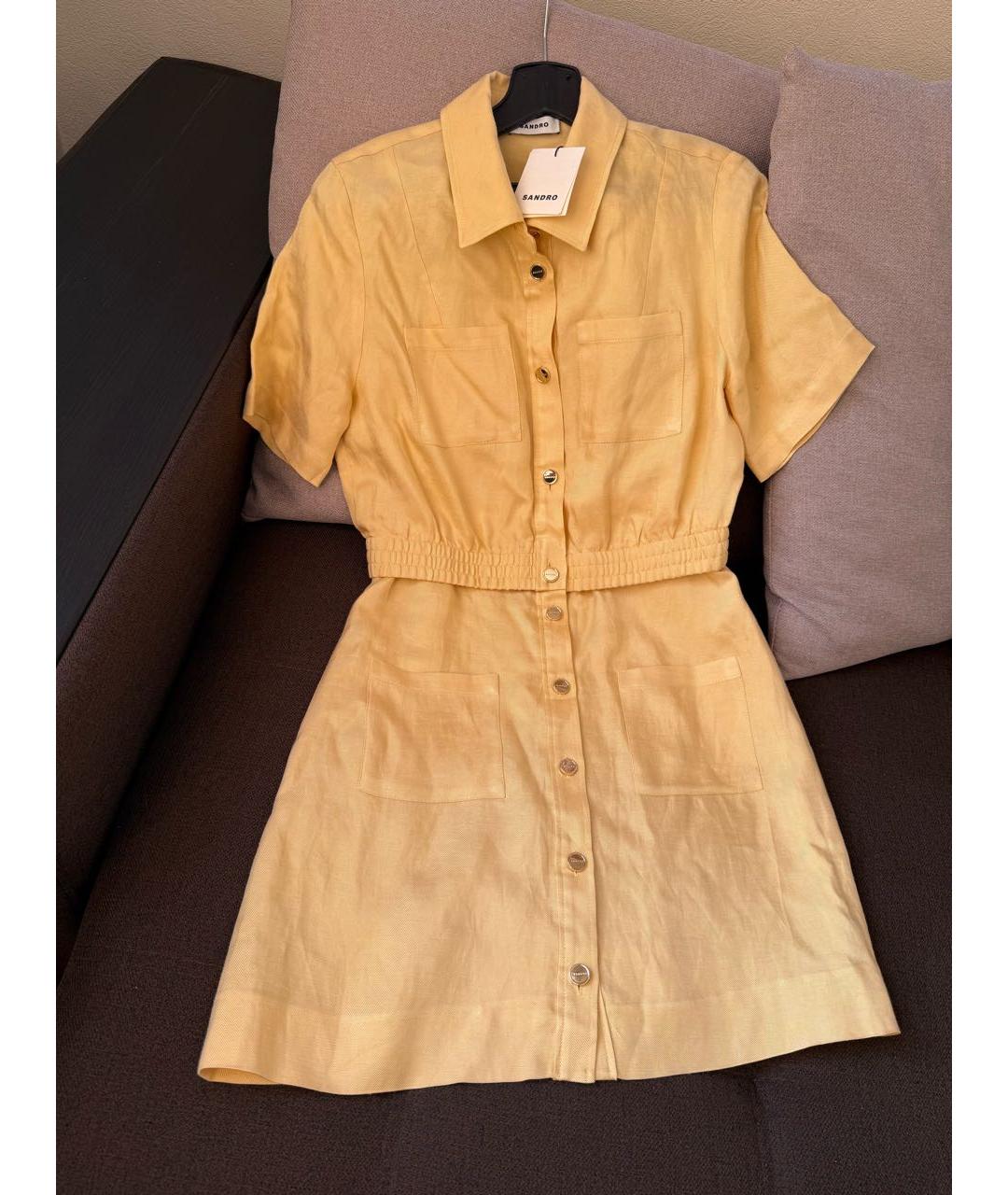 SANDRO Желтое льняное повседневное платье, фото 6