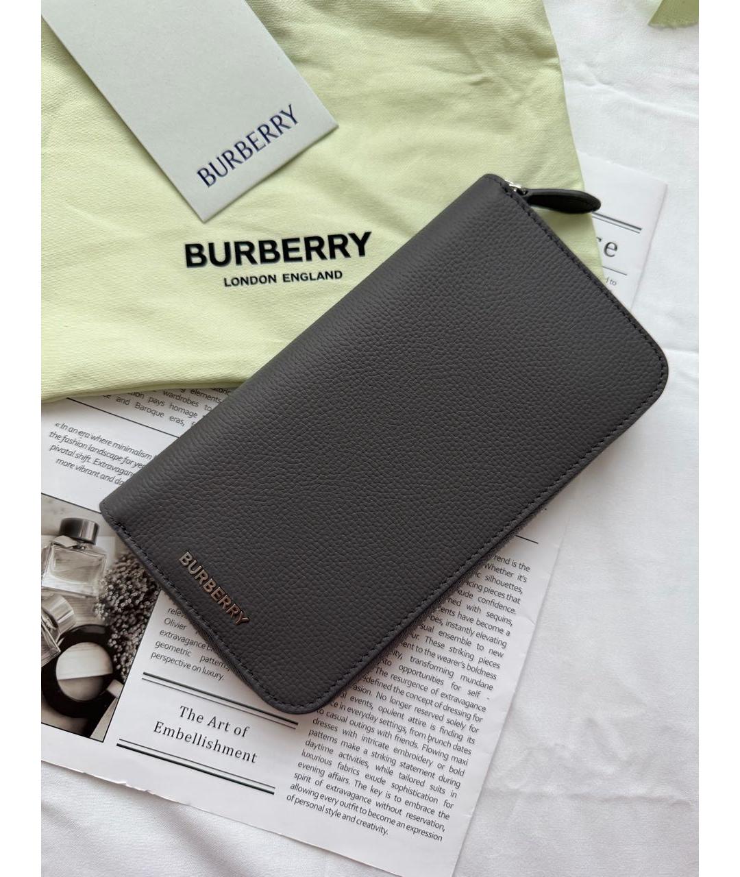BURBERRY Антрацитовый кожаный кошелек, фото 9