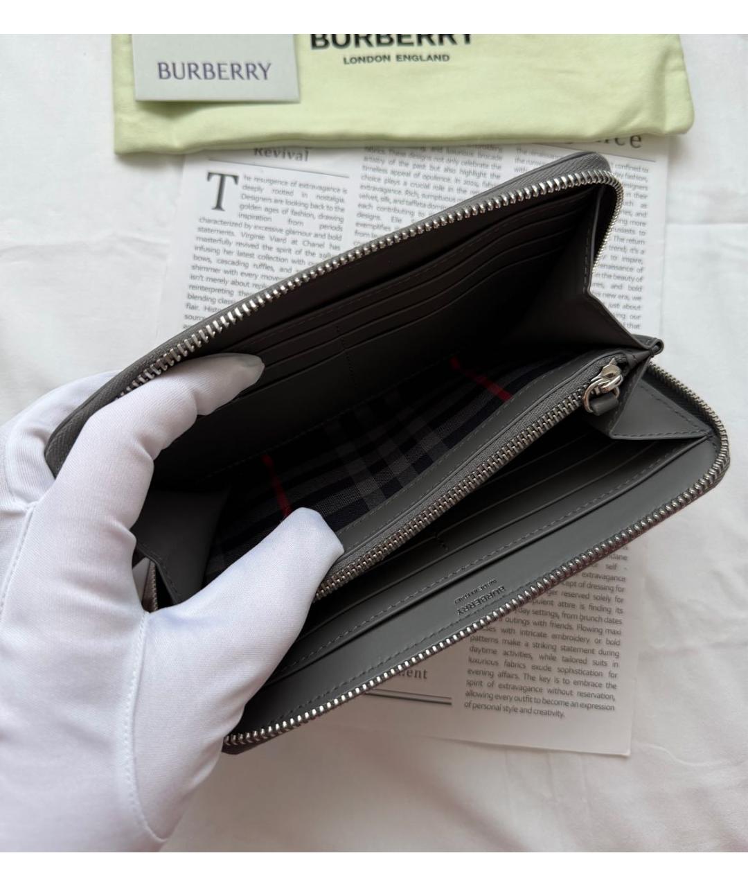 BURBERRY Антрацитовый кожаный кошелек, фото 4