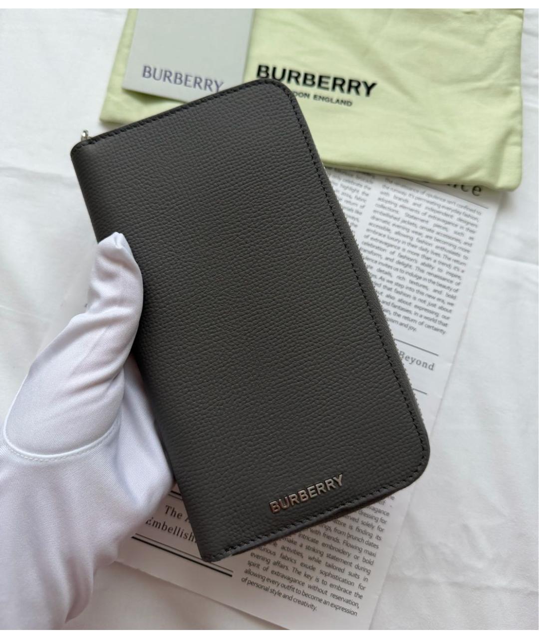 BURBERRY Антрацитовый кожаный кошелек, фото 8