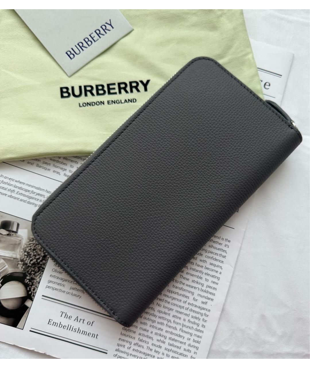 BURBERRY Антрацитовый кожаный кошелек, фото 2