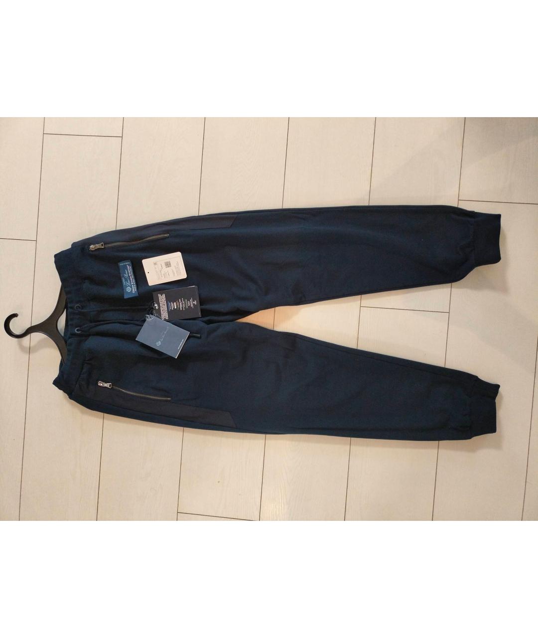 LORO PIANA Темно-синие хлопковые повседневные брюки, фото 9