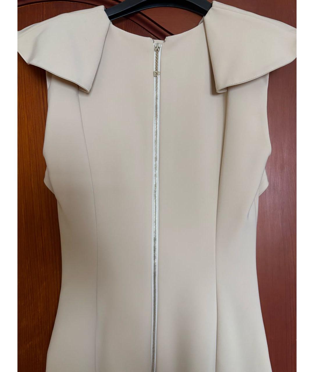 ELISABETTA FRANCHI Бежевое полиэстеровое коктейльное платье, фото 4