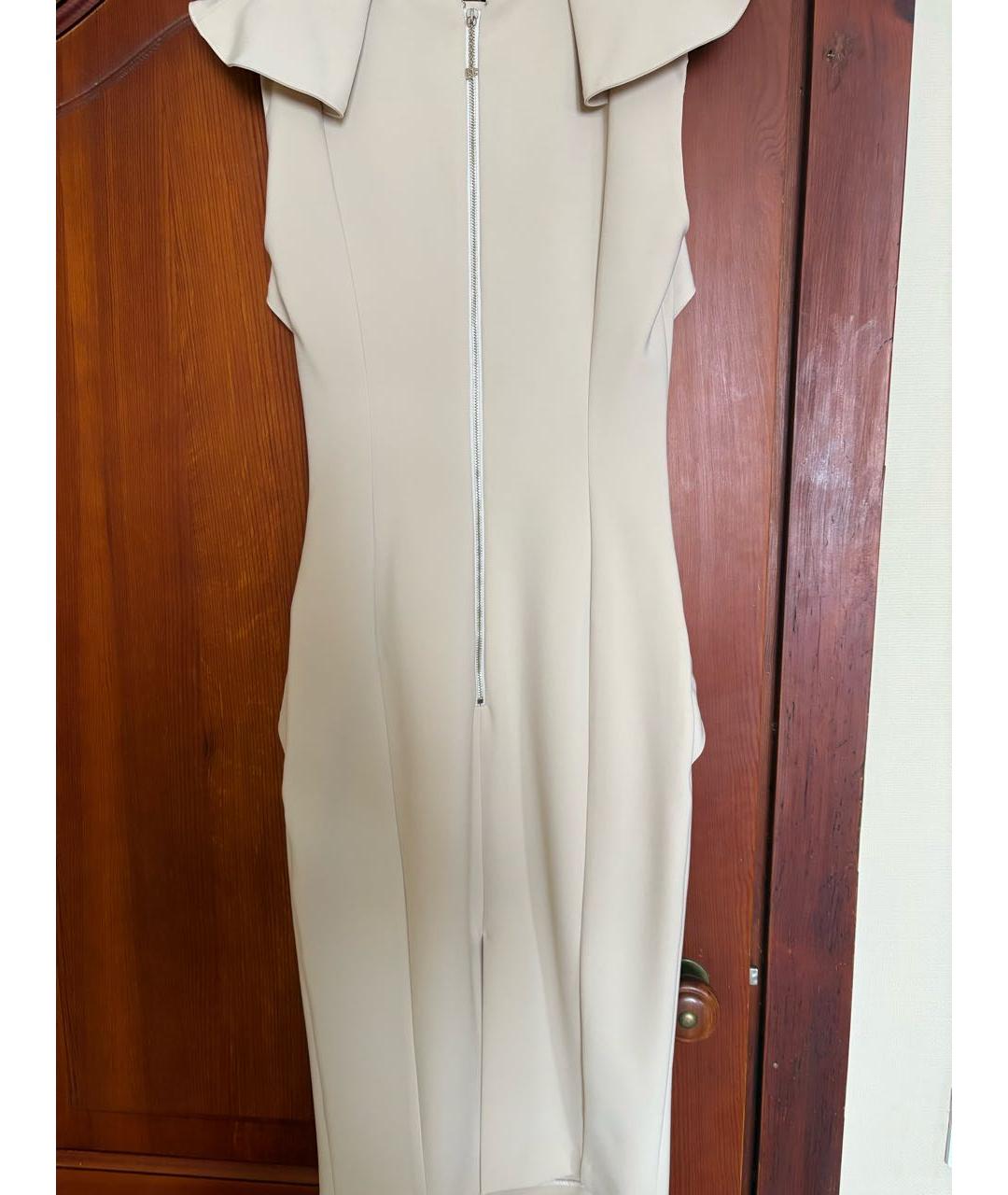 ELISABETTA FRANCHI Бежевое полиэстеровое коктейльное платье, фото 2