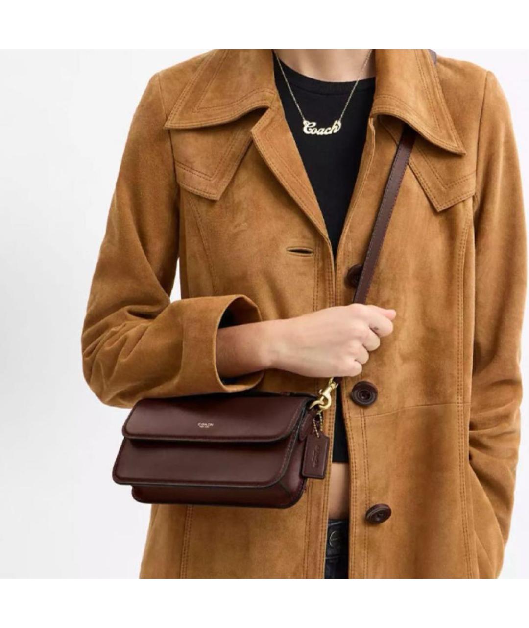 COACH Коричневая кожаная сумка через плечо, фото 5