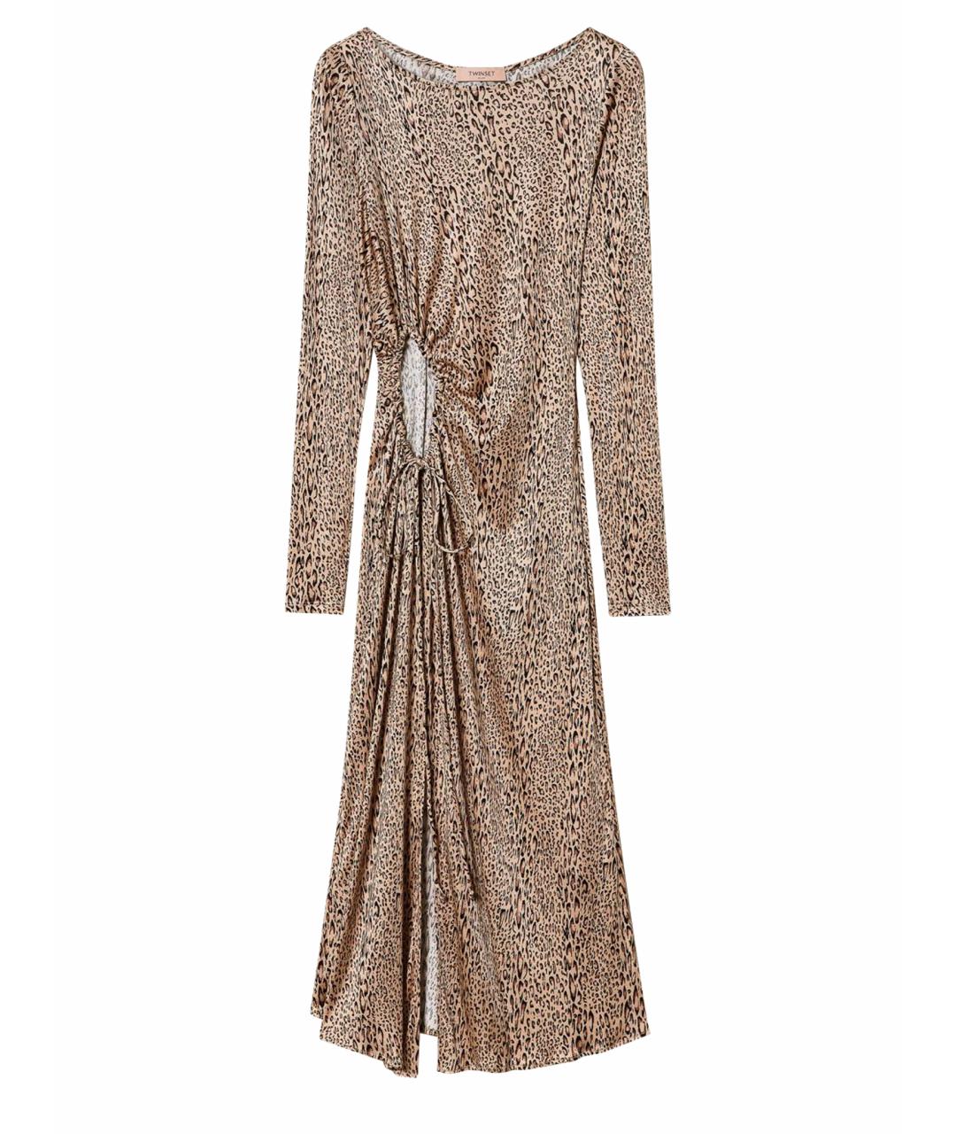 TWIN-SET Коричневое вискозное коктейльное платье, фото 1