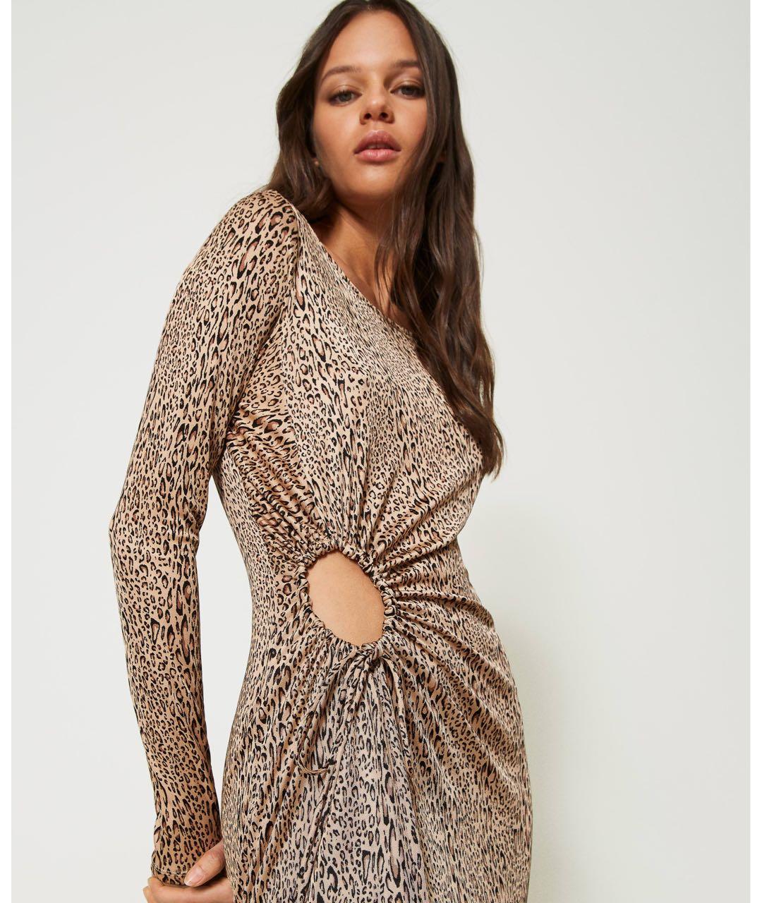 TWIN-SET Коричневое вискозное коктейльное платье, фото 4