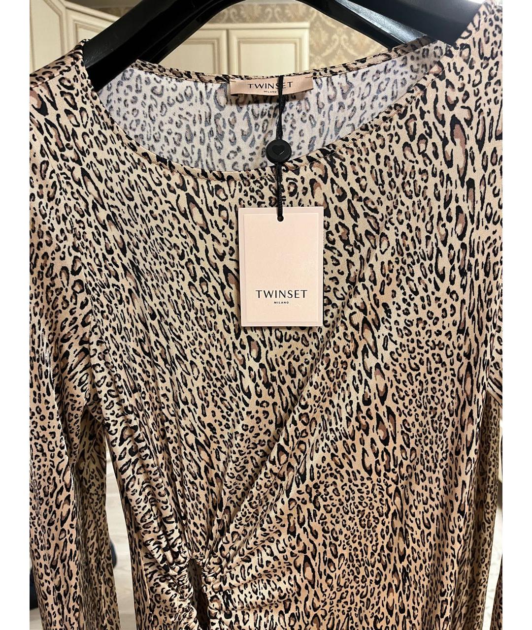 TWIN-SET Коричневое вискозное коктейльное платье, фото 8