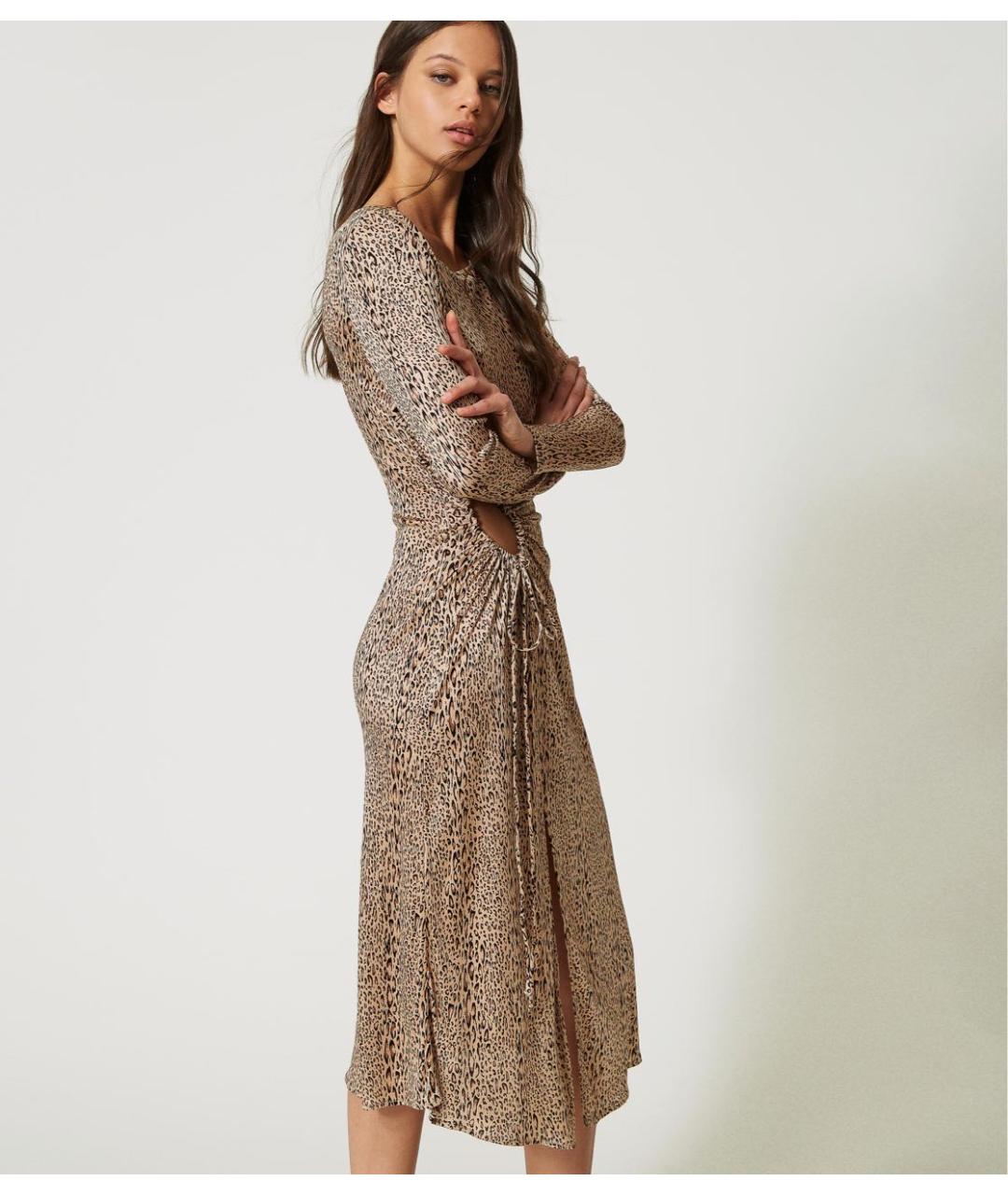 TWIN-SET Коричневое вискозное коктейльное платье, фото 5