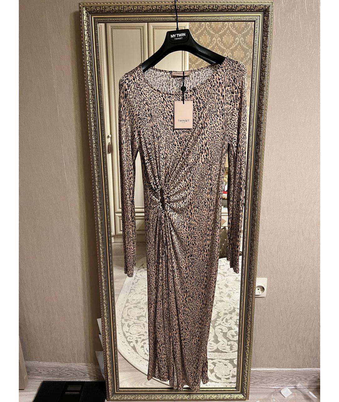 TWIN-SET Коричневое вискозное коктейльное платье, фото 6