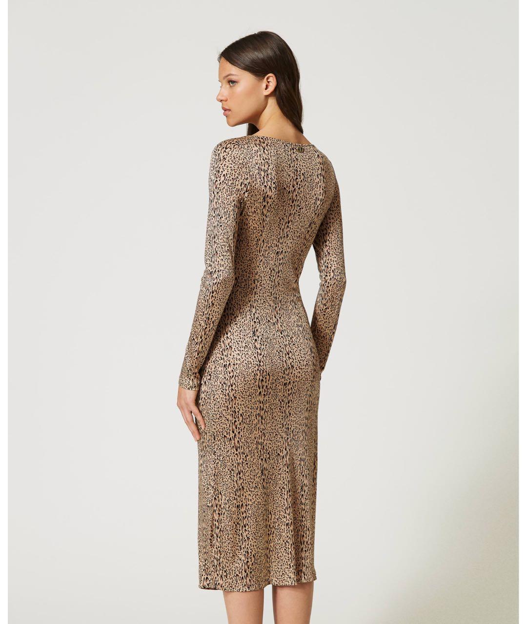 TWIN-SET Коричневое вискозное коктейльное платье, фото 2