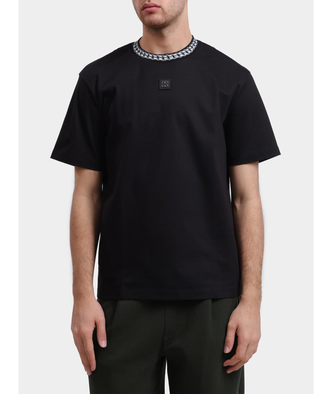 HUGO Черная хлопковая футболка, фото 3