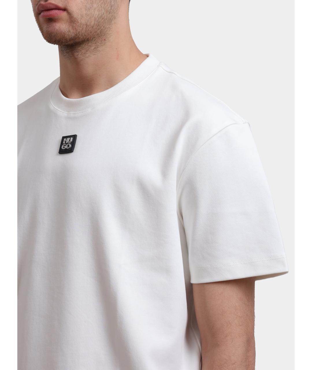 HUGO Белая хлопковая футболка, фото 4