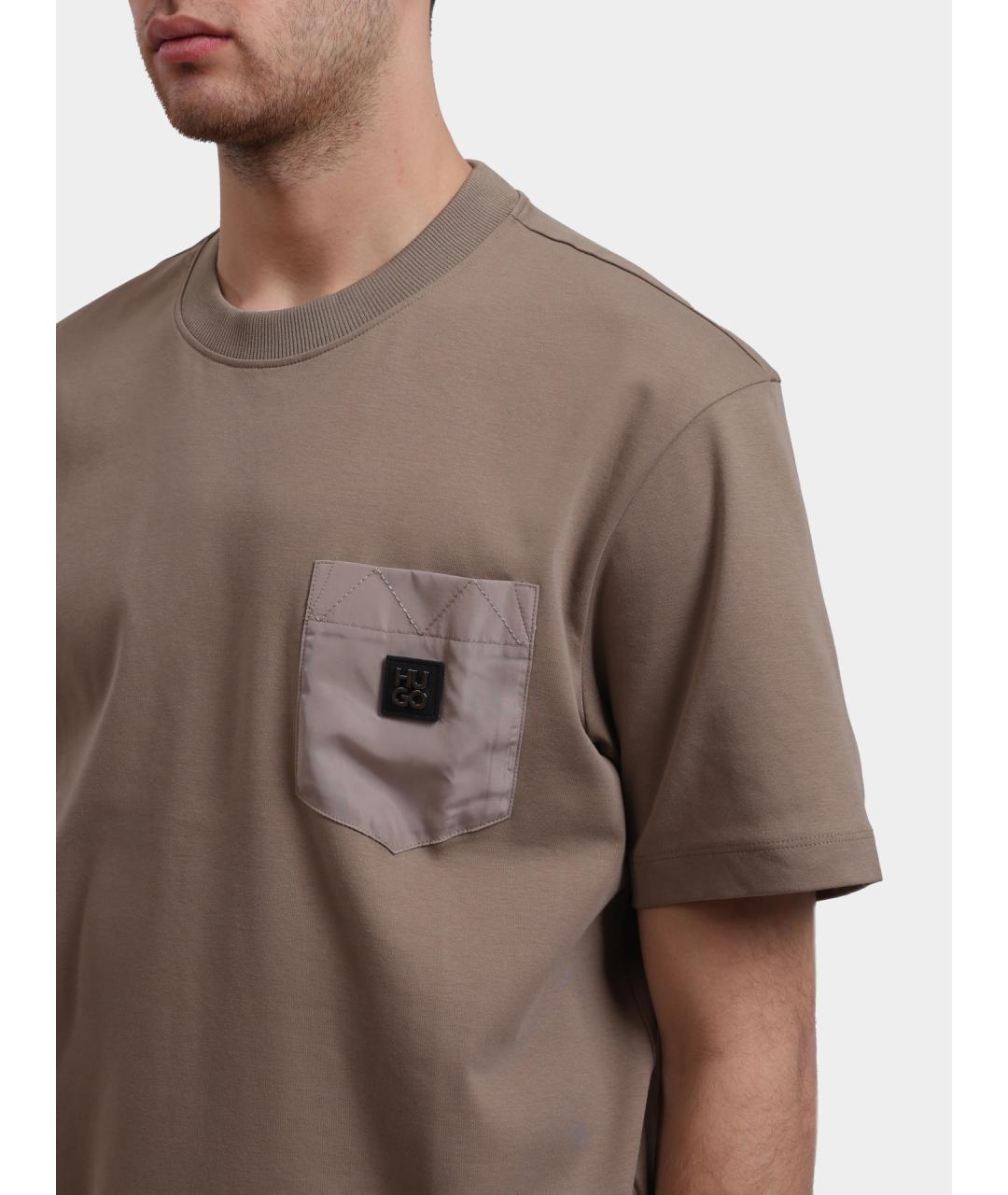 HUGO Бежевая хлопковая футболка, фото 4