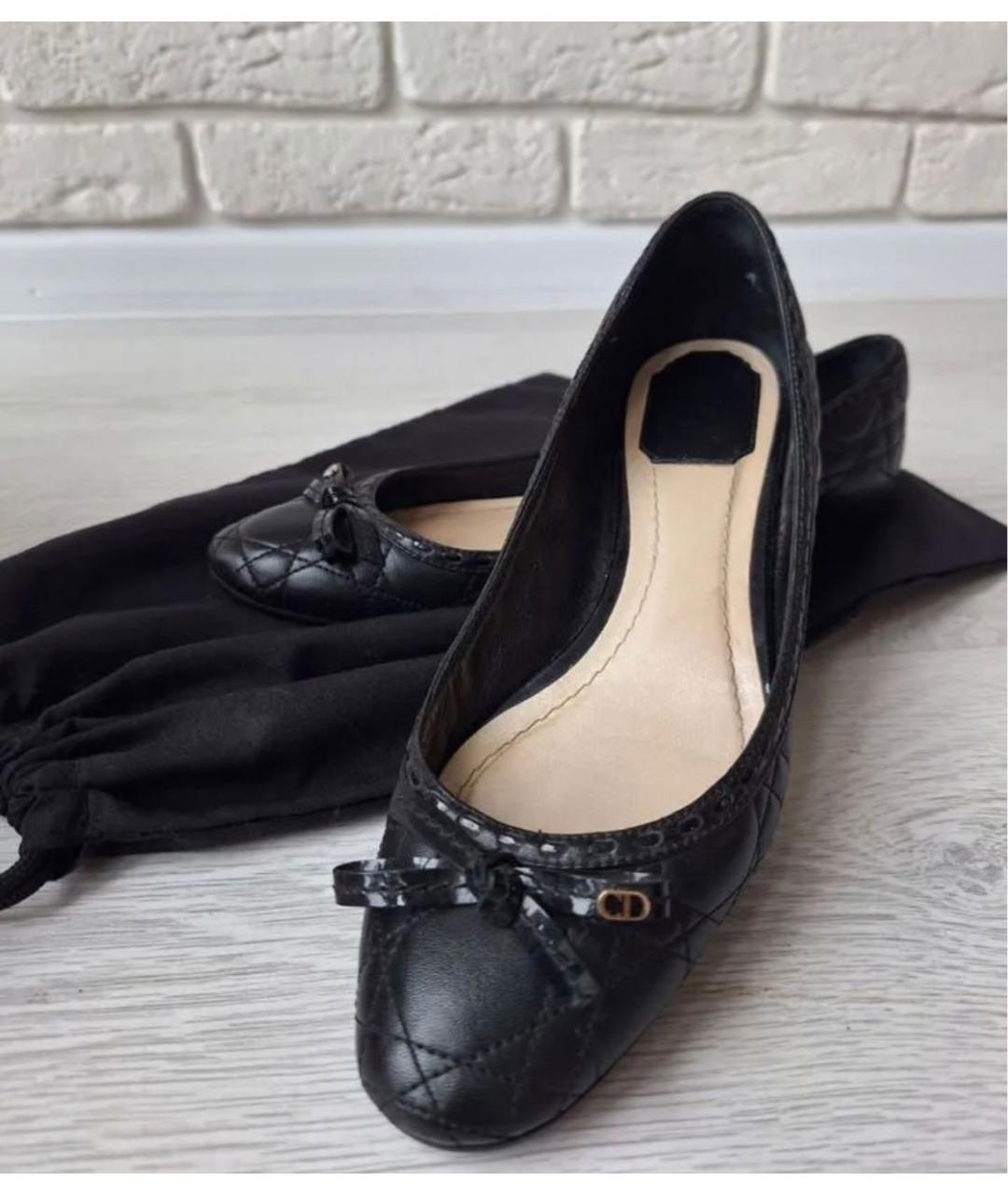 CHRISTIAN DIOR Черные кожаные балетки, фото 2