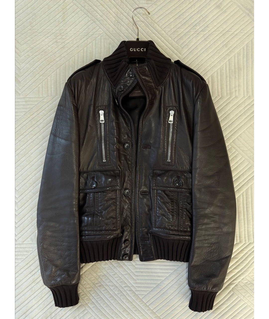 GUCCI Коричневая кожаная куртка, фото 5