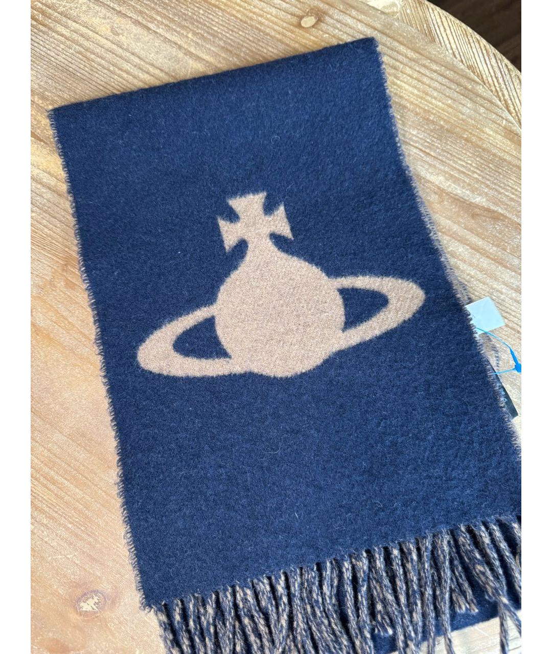 VIVIENNE WESTWOOD Темно-синий шерстяной шарф, фото 4