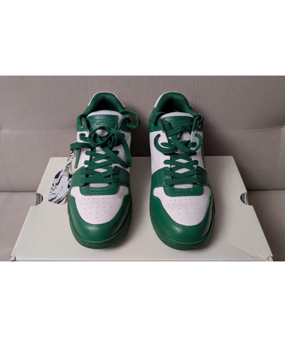 OFF-WHITE Зеленые кожаные низкие кроссовки / кеды, фото 2