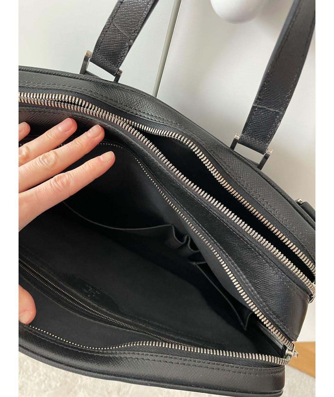 LOUIS VUITTON Черный кожаный портфель, фото 5