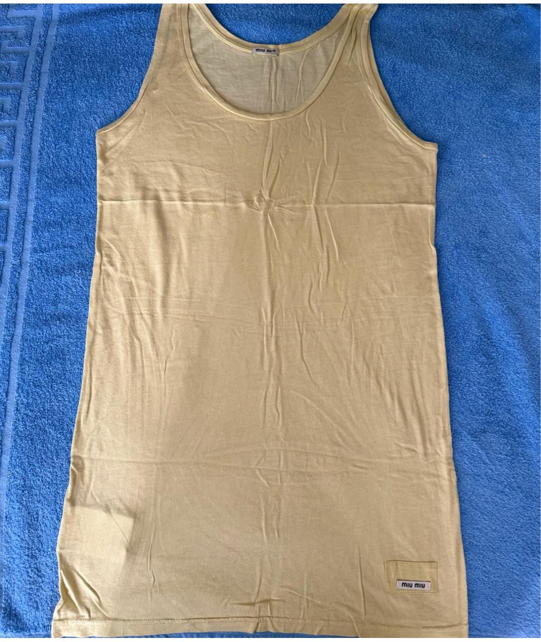 MIU MIU Горчичная хлопковая майка, фото 5