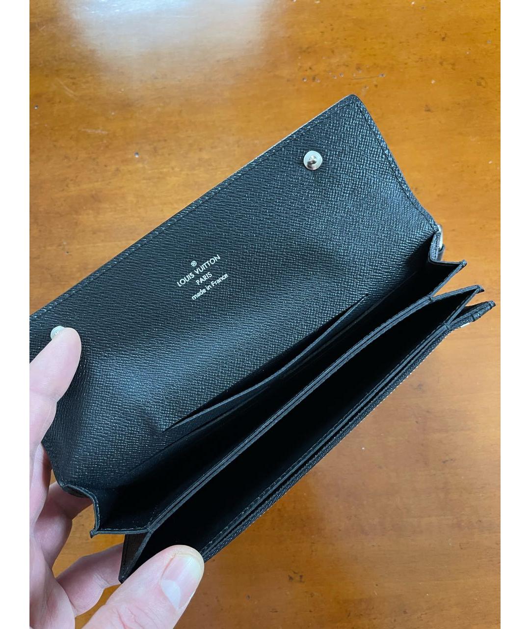 LOUIS VUITTON Черный кожаный кошелек, фото 3