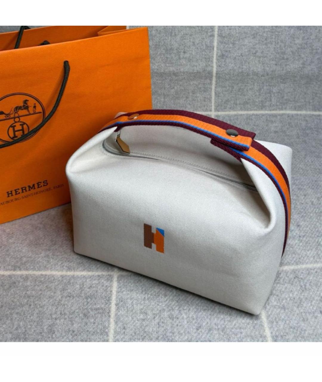 HERMES Бежевая тканевая косметичка, фото 2